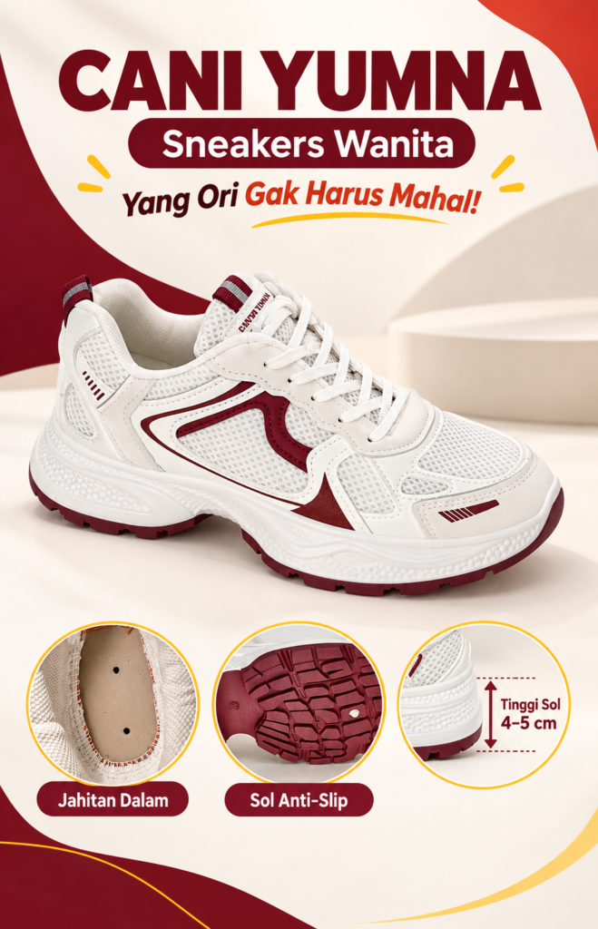 Cani Yumna sneakers wanita putih maroon dengan sol anti-slip